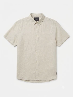 Beige linneskjorta med kort ärm - Stilren beige skjorta från Weekday i svalt linne. Skjortan har korta ärmar, klassisk krage och knappar framtill. Perfekt för varma dagar och enkel att matcha med olika outfits.