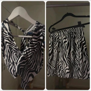 Zebramönstrat set - Snyggt set med top och matchande kjol i zebramönster. Toppen knyter man vid nacken. Kjolen är kort och har resår i midjan. Perfekt för dig som vill sticka ut med ett djurmönstrat plagg.