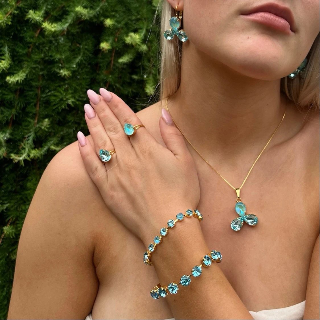 Smyckesset Halsband Örhängen Aquamarine  - 1