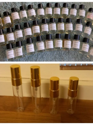 Essnce splitpaket  - 2 stycken 5 ml och 2 stycken 3 ml glasdekanter med spray ✨️Välj bland dofterna som finns på listor bland bilderna 