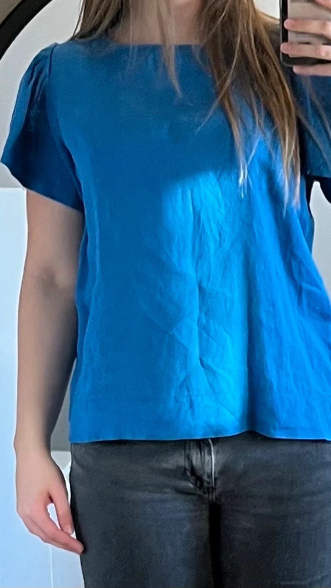 Blå kortärmad blus - 4