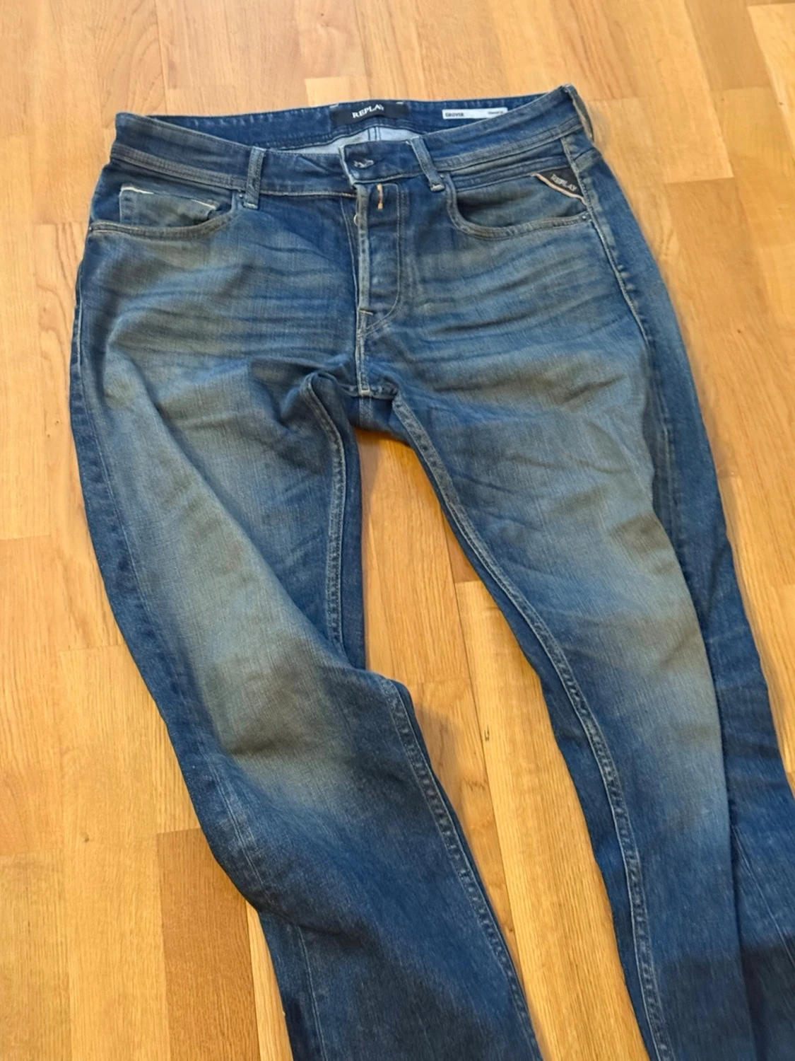 Blå Replay  raka jeans med slitningar  - 3