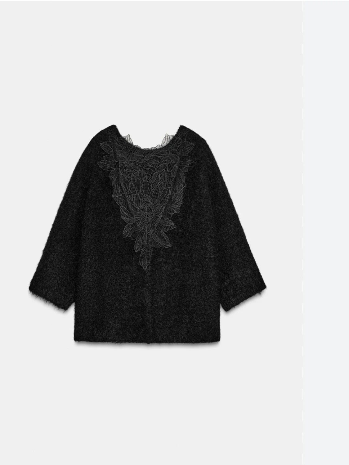 Svart stickad tröja med spetsdetalj - 1