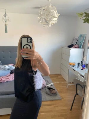 Svart blus - Jättefin, elegant och skön blus/topp! Jag är 160cm, storlek ska nog vara S (är lite osäker). Det är inte en ”Open-back” blus. Kontakta gärna för frågor/intresse! Kommer inte till användning…