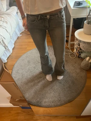 Grå bootcut jeans med låg midja - Säljer ett par grå bootcut jeans med låg midja och klassisk femficksmodell. Storlek 24/32 💕använda fåtal gånger 