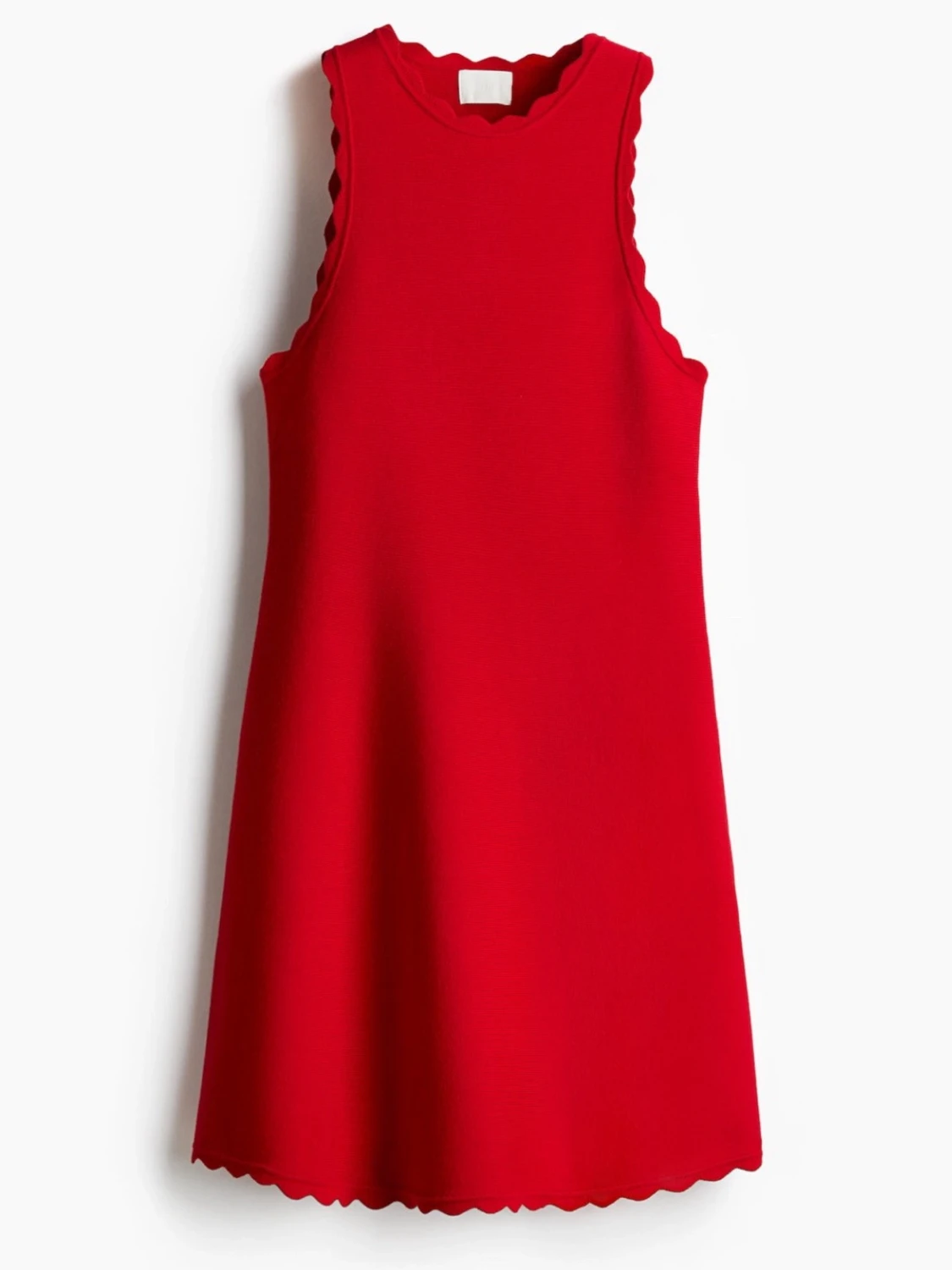 Röd ärmlös klänning med vågig kant