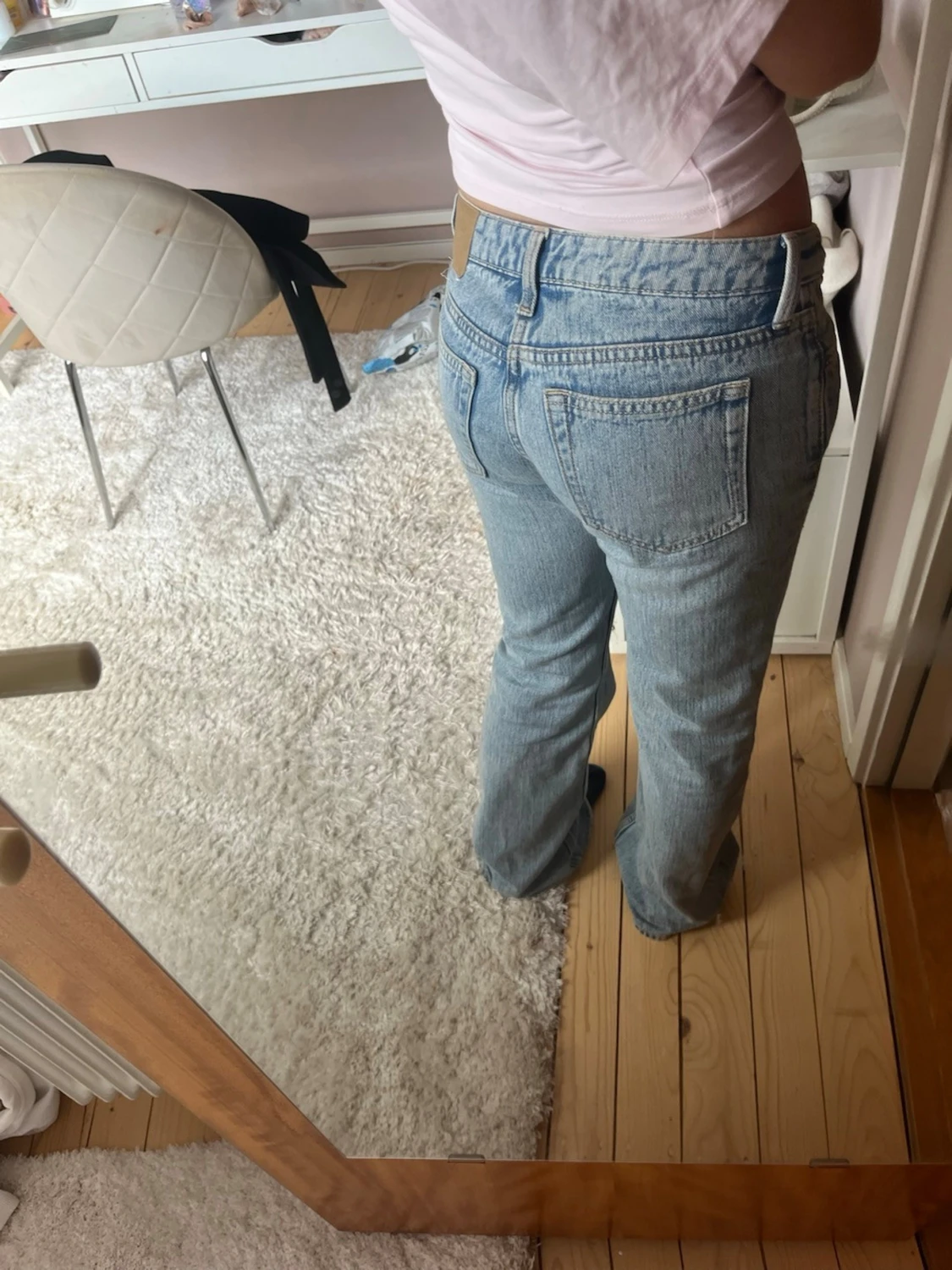 Ljusblå bootcut jeans låg midja - 1