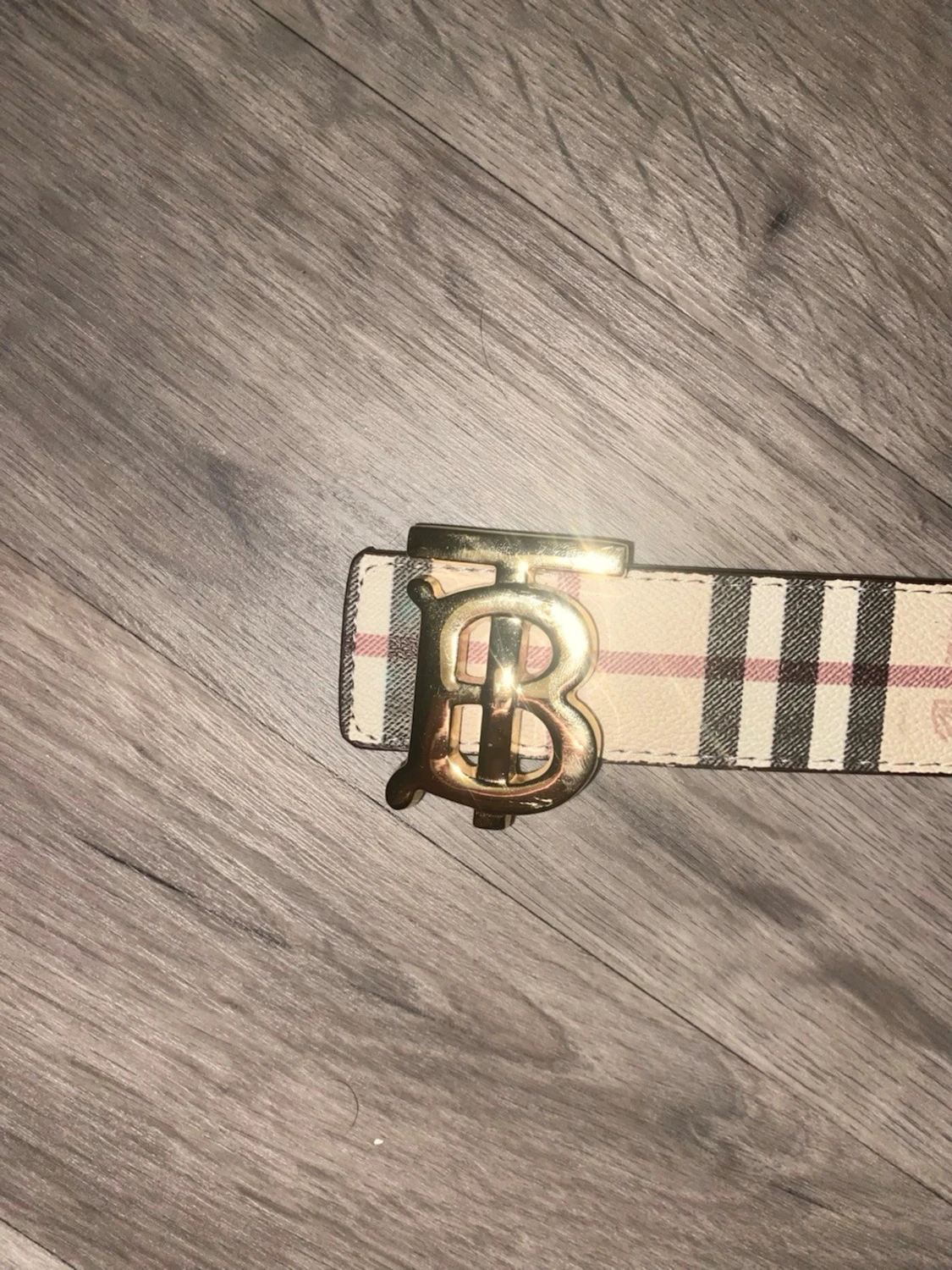 Rutig Burberry-bälte med guldspänne - 1