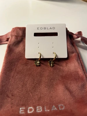 Guldiga örhängen från Edblad - Säljer ett par guldiga örhängen från Edblad. Örhängena har en elegant och stilren design och kommer i en rosa sammetsförpackning med band. Perfekta för dig som gillar detaljerade accessoarer. Aldrig använda 