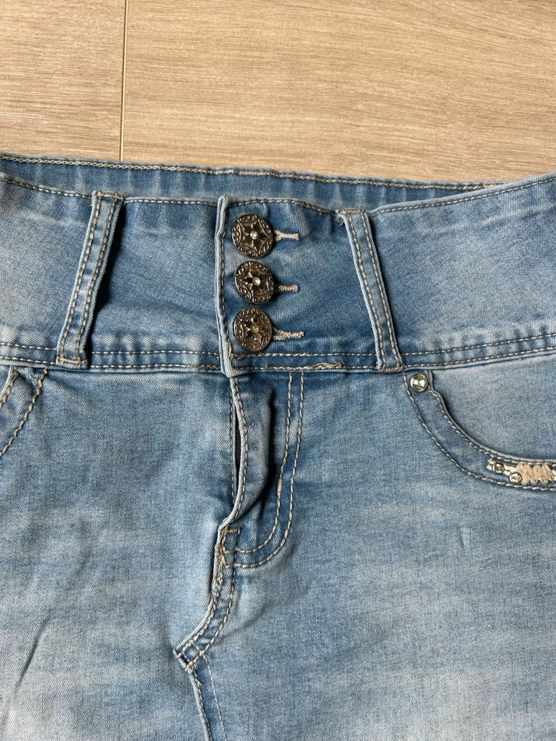 Ljusblå Y2K Mini Skirt Jeanskjol Silver Diva Embroidery Storlek XXS - 3