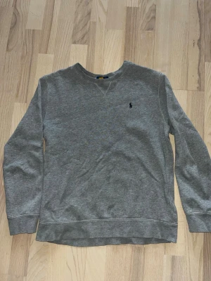 Grå sweatshirt från Polo Ralph Lauren - Klassisk grå sweatshirt från Polo Ralph Lauren med rund halsringning och diskret broderad logga på bröstet. Storlek i M med passar S. Tröjan har långa ärmar, ribbade muddar och är tillverkad i mjukt bomullsmaterial. Perfekt för en avslappnad och stilren look.