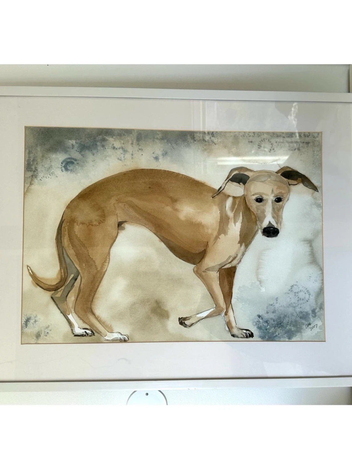Akvarellmålning av vinthund, 83x63cm