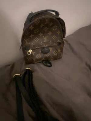 Louis Vuitton monogram ryggsäck - Säljer en brun Louis Vuitton ryggsäck i klassiskt monogrammönster med guldiga detaljer och svarta läderremmar. Kompakt modell med dragkedja och liten ficka framtill. Perfekt för dig som vill ha en ikonisk och trendig accessoar. Använt ba 3 gånger men inget fel me den används inte bara längre .värde på 28800kr men säljer de för 10 000kr
