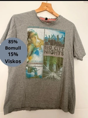 Grå t-shirt med tryck från Rhythm Republic - Grå t-shirt från Rhythm Republic med färgglatt tryck framtill som visar en DJ, en stad och texten 'Big City Nights'. T-shirten har rund hals och korta ärmar. Materialet består av 85% bomull och 15% viskos för en mjuk känsla.