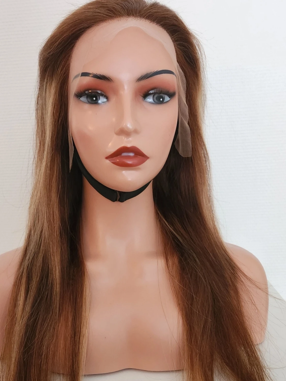 100% human hair SDD,  äkta  Lång ljusbrun 13*4 lace frontal peruk 24" - 2