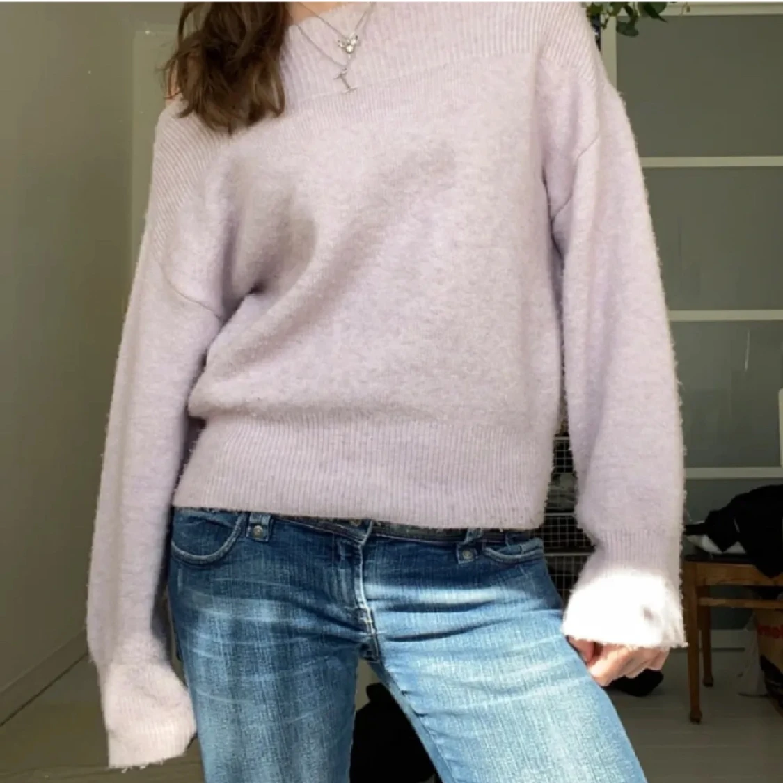 Gullig ljuslila stickad tröja - 2