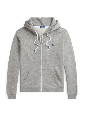 Grå zip hoodie från Polo Ralph Lauren - Klassisk grå hoodie med dragkedja från Polo Ralph Lauren. Tröjan har huva med vita snören, två fickor fram och den ikoniska blå loggan broderad på bröstet. Tillverkad i mjuk bomullsblandning för en skön och avslappnad look.
