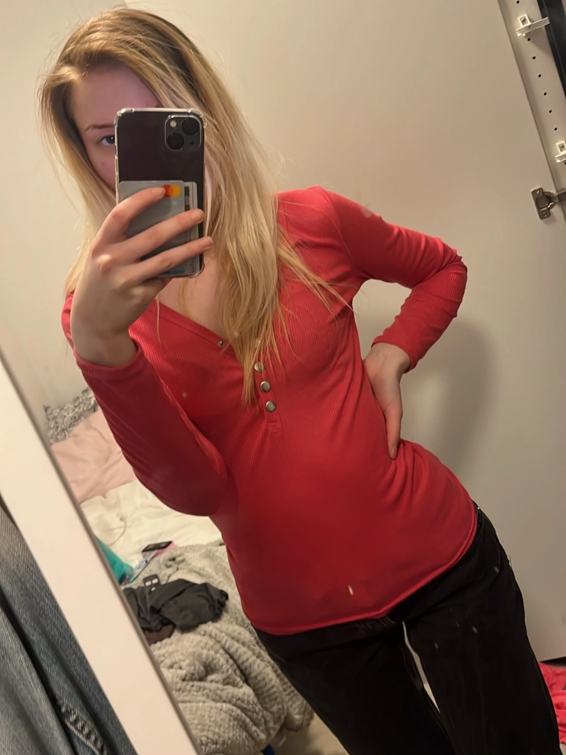 Rosa ribbad långärmad topp