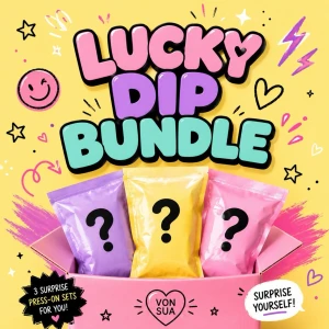 Lucky Dip 3st Presson naglar (L)  - 🎁 LUCKY DIP BUNDLE 🎁 ✨ 3 slumpmässiga press-on-set 💖 179 kr 📦 Värde 267 kr+