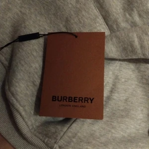 Grå Burberry hoodie med dragkedja - Säljer en grå hoodie från Burberry med klassiskt rutigt foder i huvan. Tröjan har dragkedja framtill, snörning vid huvan och är tillverkad i 100% bomull. Perfekt för dig som vill ha en stilren och lyxig look med ikoniska Burberry-detaljer. Säljes då den var för liten för min son. 