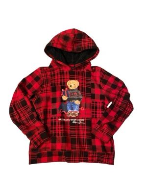 Röd rutig hoodie Polo Ralph Lauren - Snygg röd och svart rutig hoodie från Polo Ralph Lauren med klassisk björn-tryck på bröstet. Hoodien har huva och är tillverkad i mjukt material, perfekt för en avslappnad och trendig look. Långa ärmar och ribbade muddar ger extra komfort.