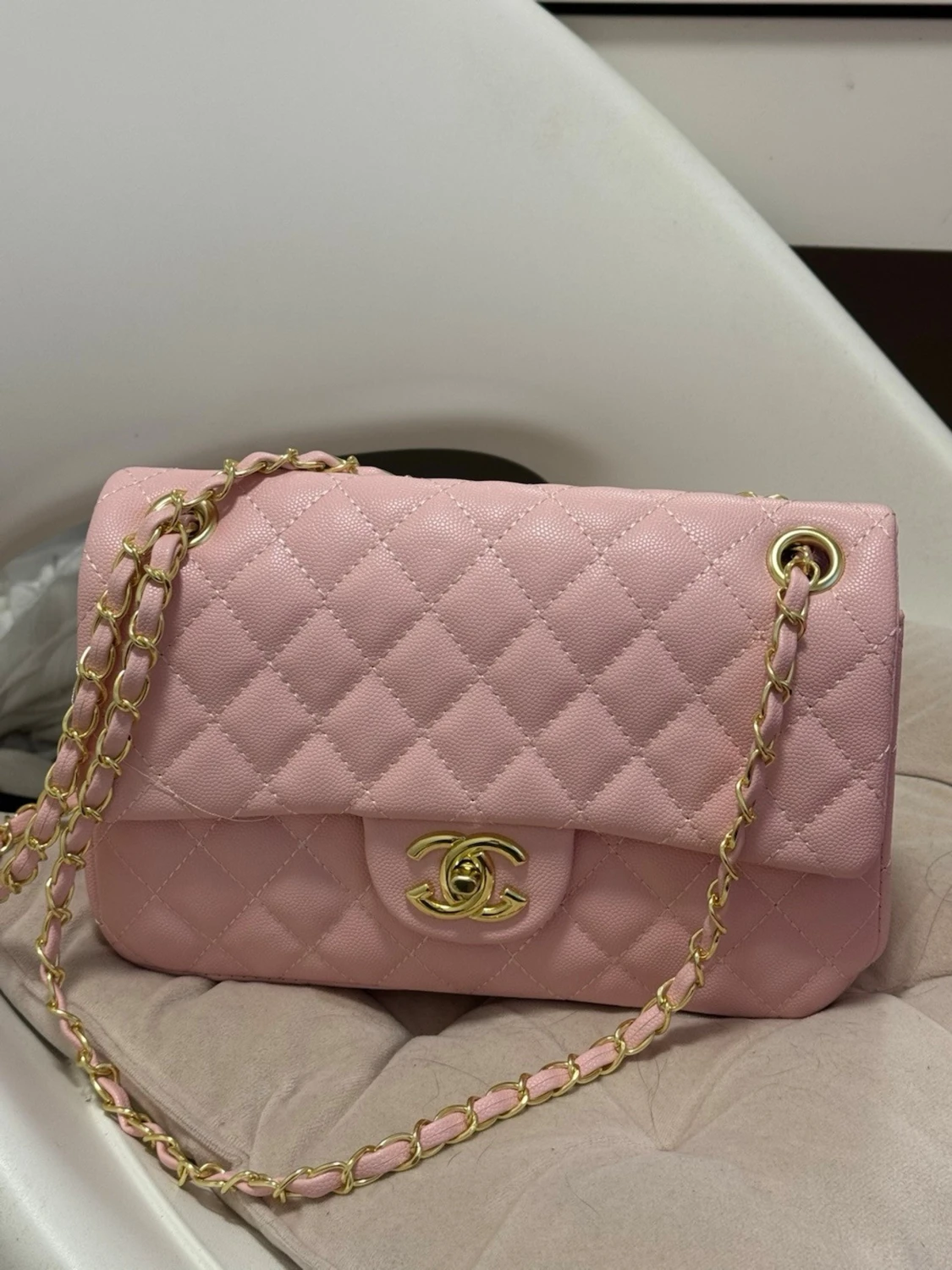 Rosa quiltad  handväska