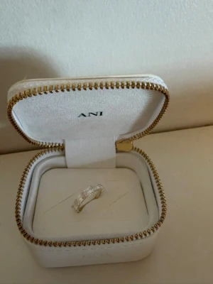 Silverring med stenar från ANI - Snygg silverfärgad ring från ANI med flera gnistrande, rektangulära stenar i rad. Ringen har en klassisk och elegant design som verkligen fångar blicken. Perfekt accessoar för dig som gillar stilrena smycken med lite extra bling.