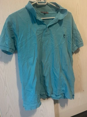 Turkos pikétröja med krage - Snygg turkos pikétröja med klassisk krage och korta ärmar. Tröjan har en liten broderad logga på bröstet och är tillverkad i mjuk bomull. Perfekt till jeans eller shorts för en avslappnad look.