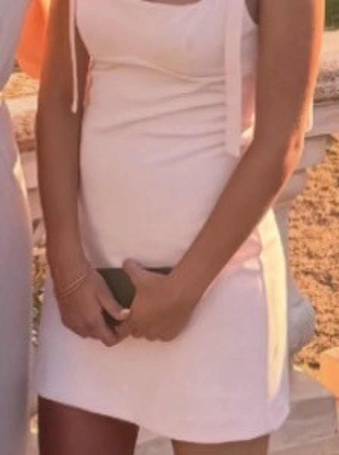 Ljusrosa kort klänning med knytband - 3