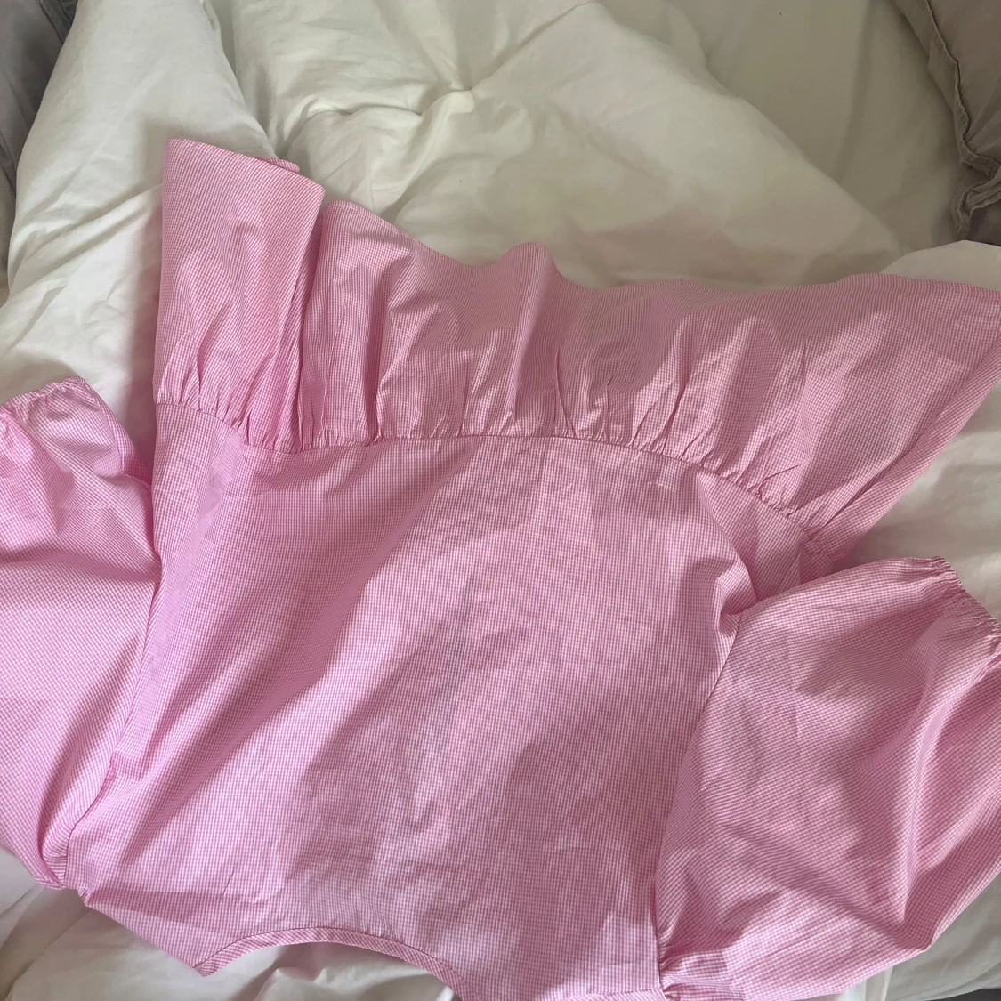 Rutig rosa blus med knyt bak - 3