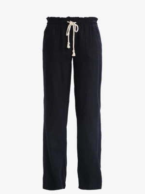 Svarta linnebyxor med dragsko - Snygga svarta linnebyxor med avslappnad passform och vit dragsko i midjan. Byxorna har raka ben och resår i midjan för extra komfort. Perfekta för en chill och stilren look.