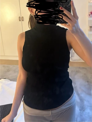 Svart ärmlös polotopp - Säljer en svart ärmlös polotopp med hög krage. Toppen har en slim passform och är perfekt att styla med både jeans och kjol. Materialet känns mjukt och stretchigt, vilket gör den bekväm att bära hela dagen.