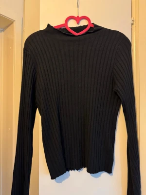 NA-KD svart topp strl XS - Svart ribbad långärmad tröja med hög hals. Tröjan har en figurnära passform och långa ärmar. Den ribbade strukturen ger tröjan ett stilrent utseende.