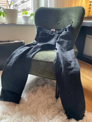 Svarta Levis 501 33/32 - Ett par klassiska svarta 501:or med lätt tvättad look. Jeansen är använda en del men är i väldigt fint skick, och det är ett par byxor som bara blir snyggare desto mer de används. De här måste vara producerade för ett bra tag sen, då de har en mycket bättre kvalitet än dagens Levis. Det känns jättetråkigt att sälja de men de passar tyvärr inte längre. Pris kan diskuteras!