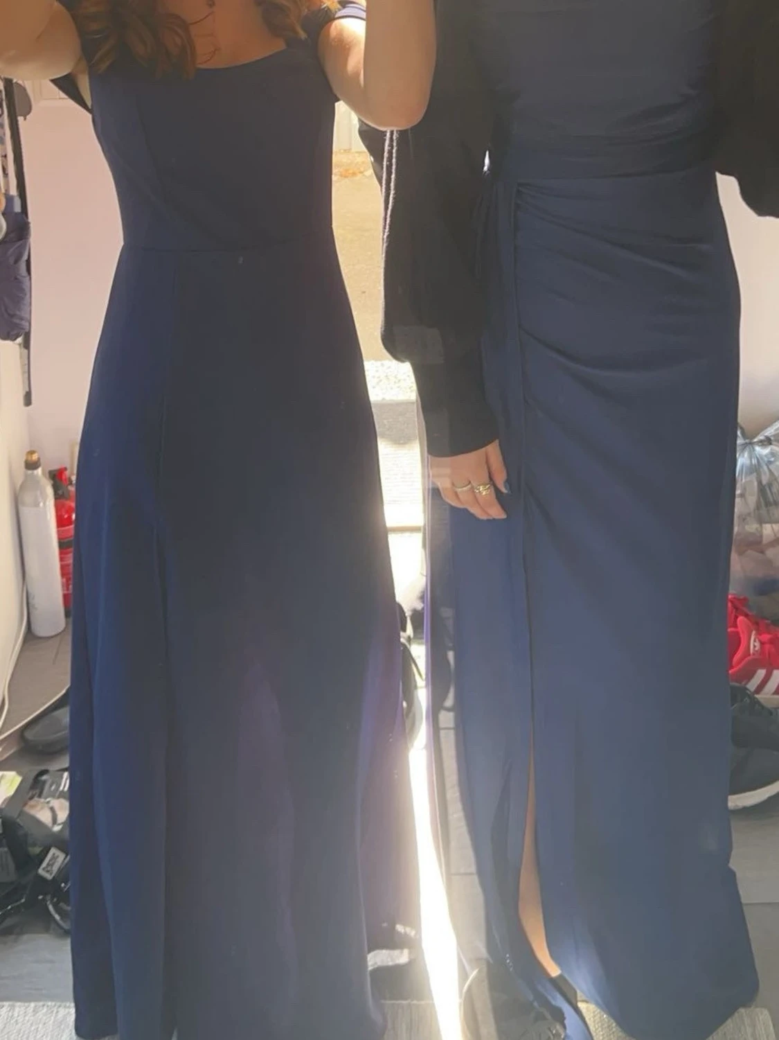 Marinblå långklänning med slits - 1