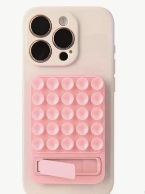 Rosa pop it mobilskal med ställ - En sugpropp i ljusrosa.