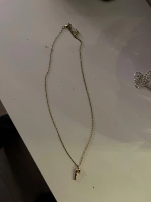 Guldfärgat halsband med polkagris - Snyggt halsband i guldfärg med ett hängsmycke format som en polkagris. 