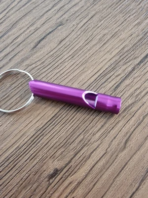 Visselpipa/ överfallslarmsvisselpipa liöa - Visselpipa/ överfallslarmsvisselpipa lila. I aluminiumlegering med nyckelring. 4,6 cm lång.  6,5 cm med nyckelringen. 0,9 cm munstycke.