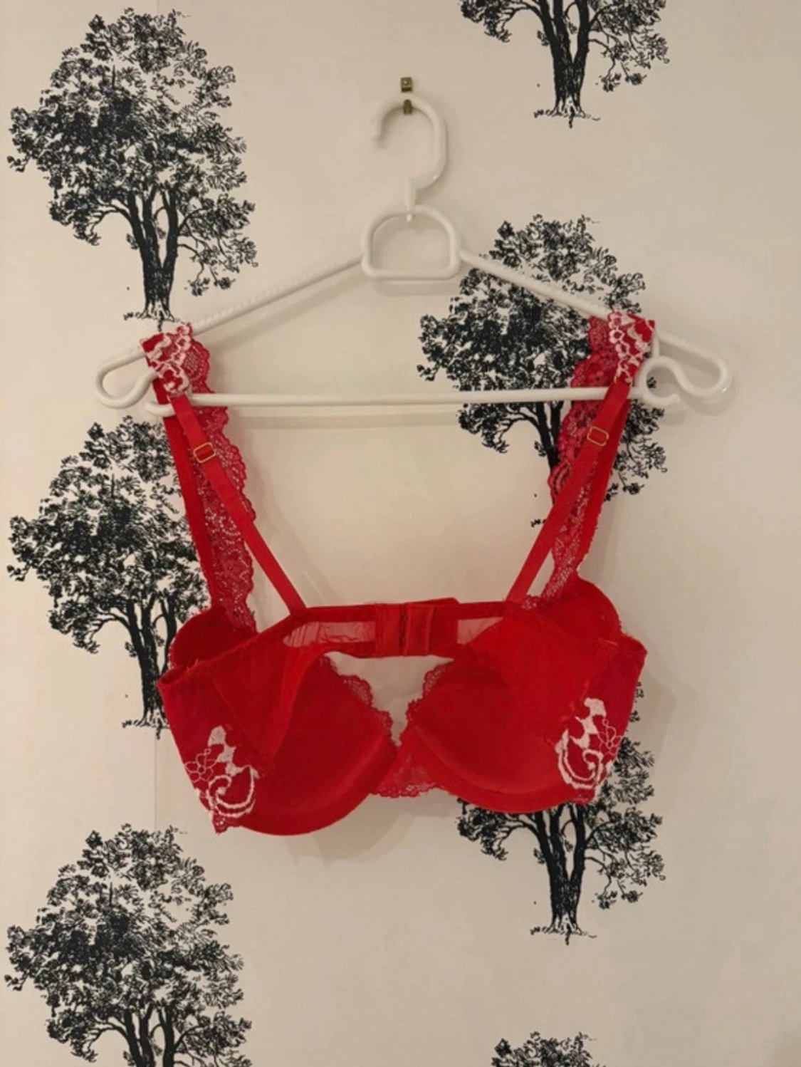 Röd spets-bh med blommönster - 1