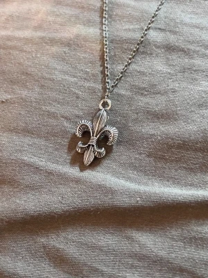 Fler Brut - Silverfärgat halsband med lilja - Snyggt halsband i silverfärg med ett hänge format som en lilja (fleur-de-lis). Kedjan är tunn och smidig, och hänget har fina detaljerade linjer som ger en cool vintagekänsla. Perfekt accessoar för dig som gillar stilrena smycken med unik touch.