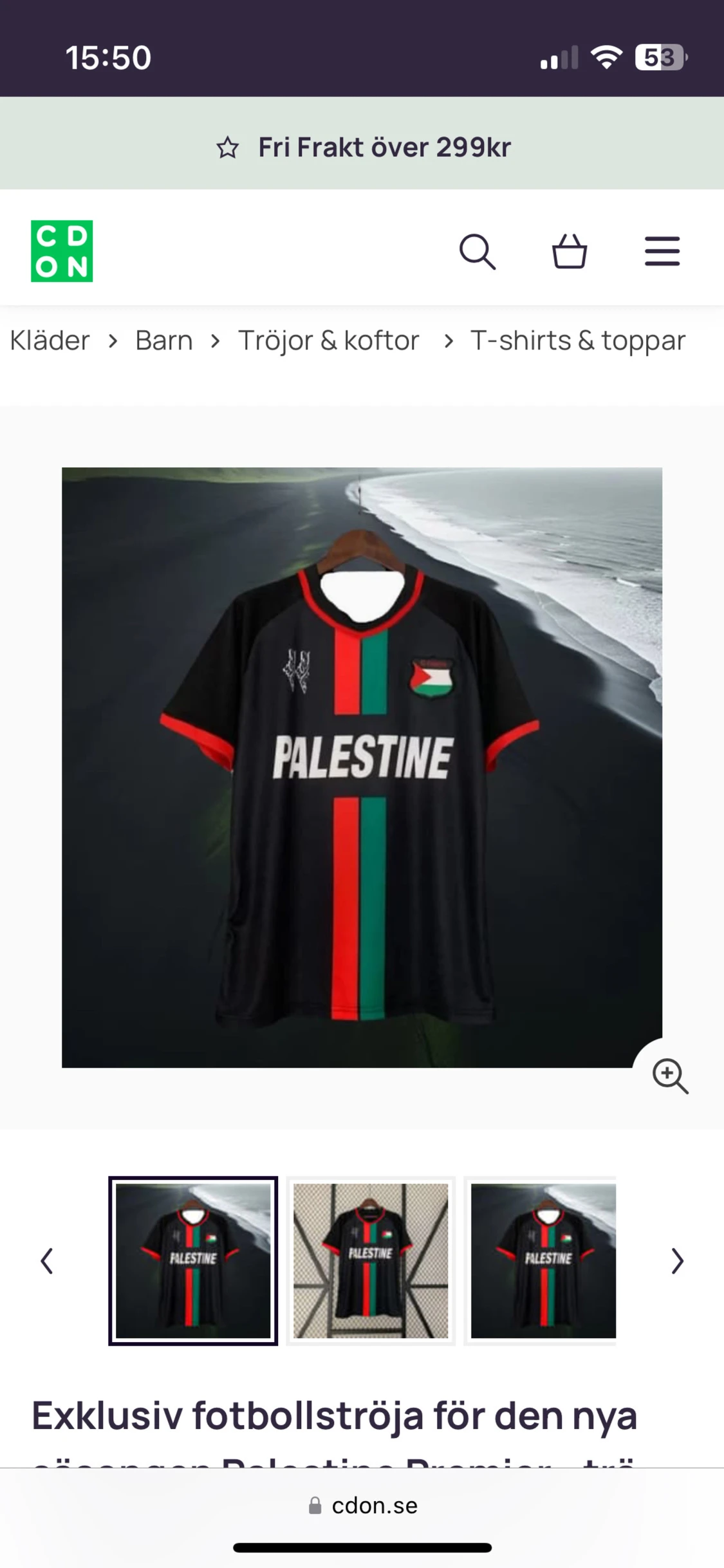 Palestine svart fotbollströja - 1