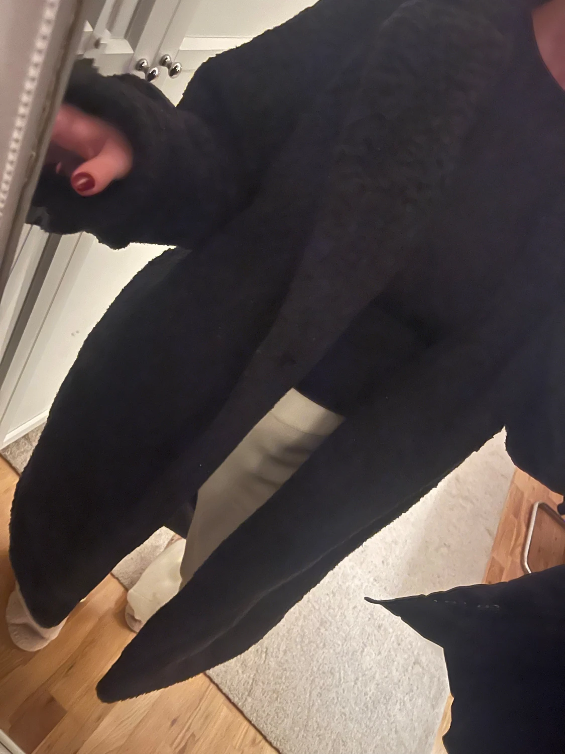 Svart lång teddyjacka med krage - 2