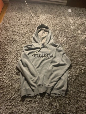 Grå hoodie från Umbro med logga - Snygg grå hoodie från Umbro med stor logga broderad på bröstet och tryckt mönster med Umbro-text i luvan. Klassisk känguruficka framtill och justerbar dragsko i luvan. Perfekt för en avslappnad och sportig stil.