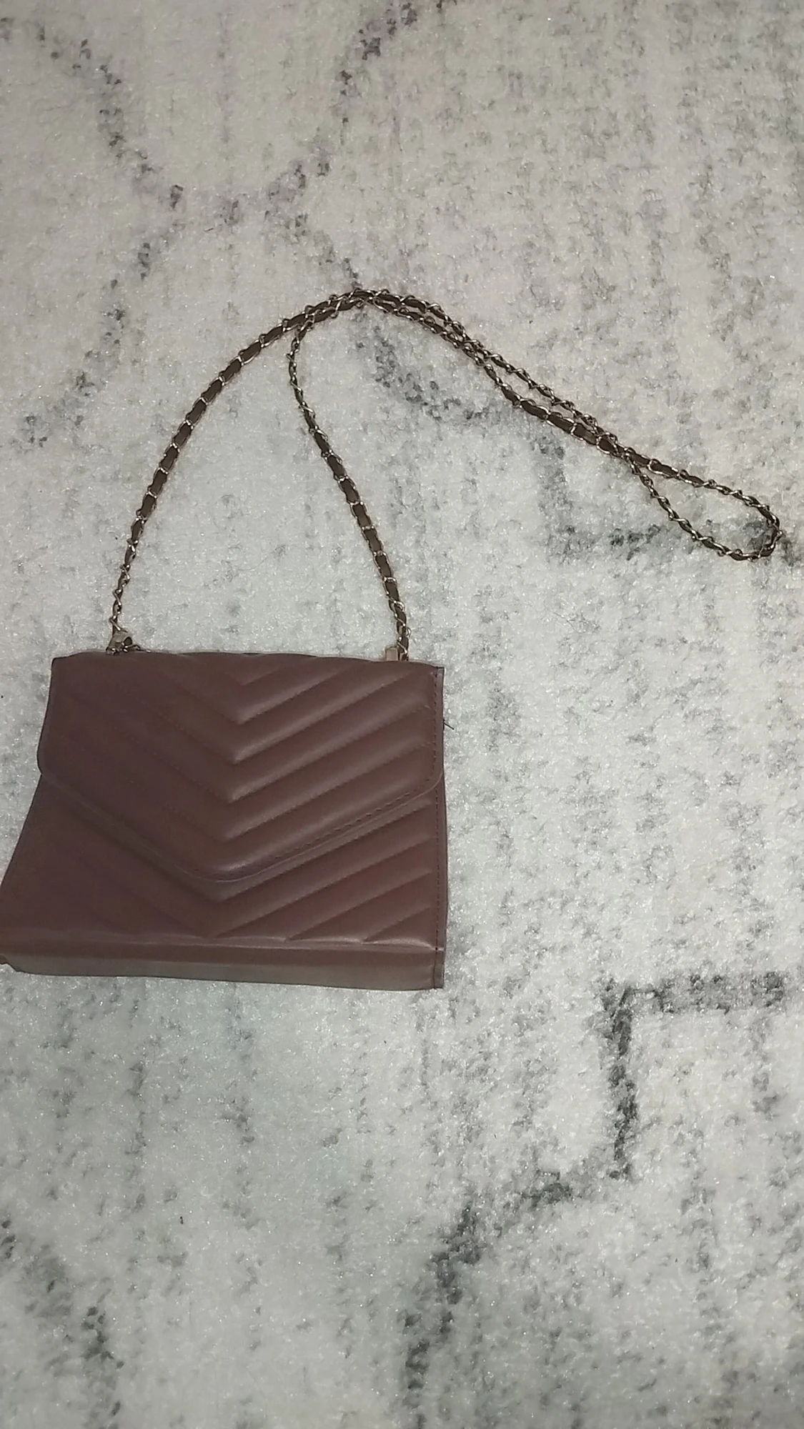 Brun quiltad axelväska med kedja - 3