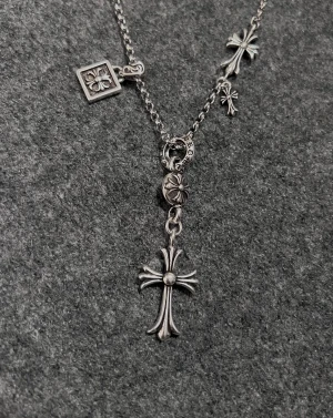 Cross & Tags Rebel Necklace - Silver necklace with strategically layered cross and tag charms capturing rebel edgy energy. Unisex