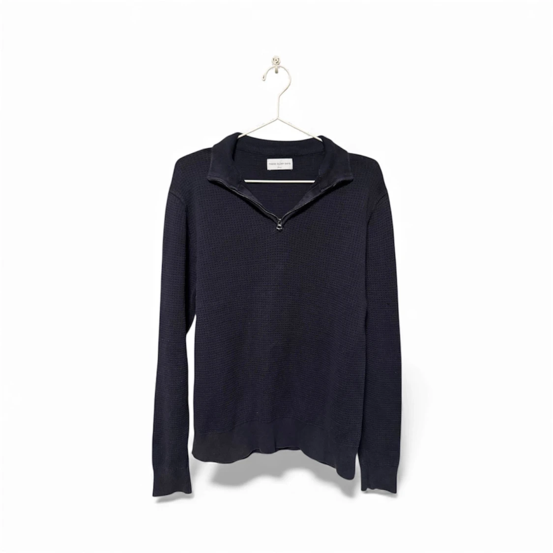 Mörkblå stickad half zip-tröja S