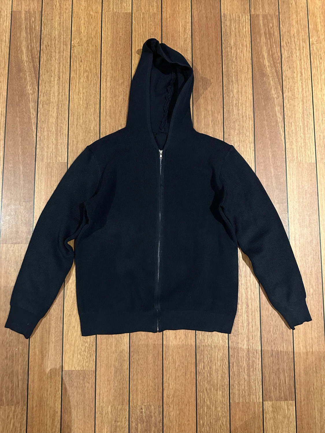 Mörkblå stickad kofta med dragkedja  - 3