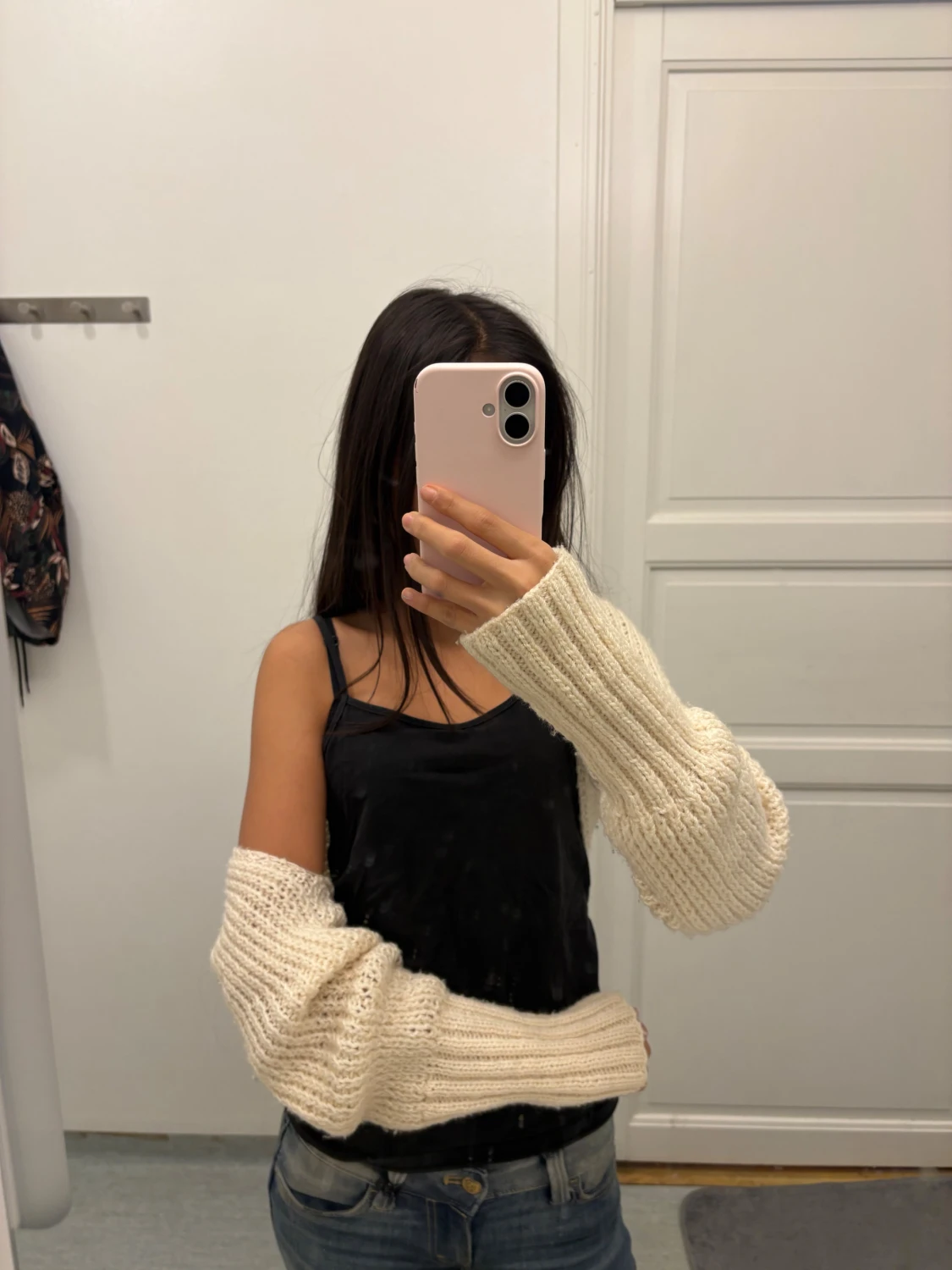 Beige croppad stickad tröja - 1