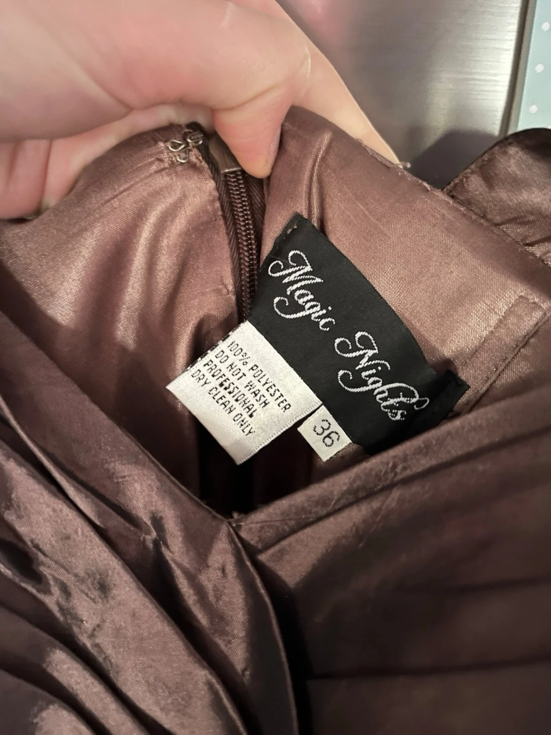 Brun långklänning i satin/ balklänning  - 4