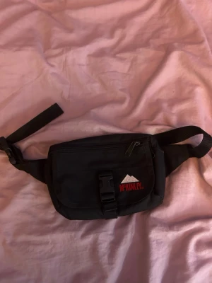 Svart midjeväska från McKinley - Säljer en svart midjeväska från McKinley med justerbart band och praktiskt spänne framtill. Väskan har en dragkedja upptill och ett broderat McKinley-berg i vitt och rött på framsidan. Perfekt för att ha med sig det viktigaste på språng.